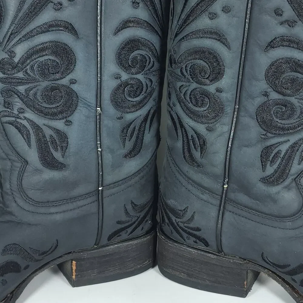 CORRAL Circle G Women’s US9M Black Distressed Leather Square Toe Western Boots